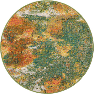 Green 3' 3 x 3' 3 Haerfest Round Area Rug Abstract Super Colorful Modern Vivid Carpet for Unique Interior Design Room Decorating for Sale at Rug Engine