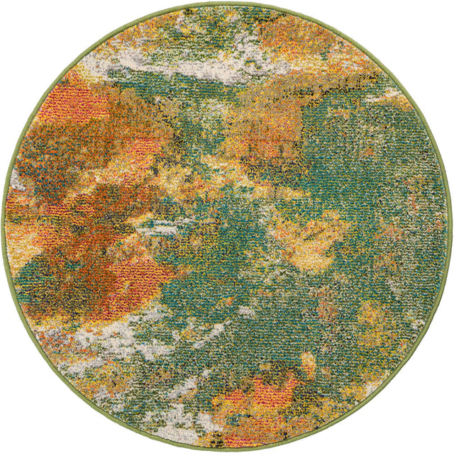Green 3' 3 x 3' 3 Haerfest Round Area Rug Abstract Super Colorful Modern Vivid Carpet for Unique Interior Design Room Decorating for Sale at Rug Engine