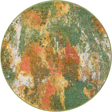 Green 4' 1 x 4' 1 Haerfest Round Area Rug Abstract Super Colorful Modern Vivid Carpet for Unique Interior Design Room Decorating for Sale at Rug Engine