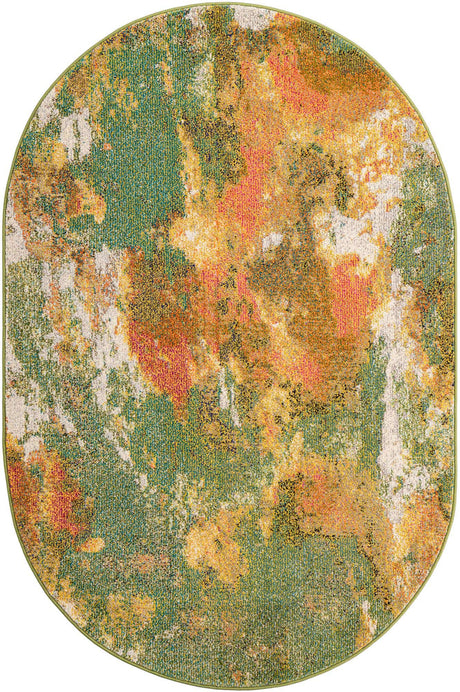 Green 4' 1 x 6' 1 Haerfest Oval Area Rug Abstract Super Colorful Modern Vivid Carpet for Unique Interior Design Room Decorating for Sale at Rug Engine