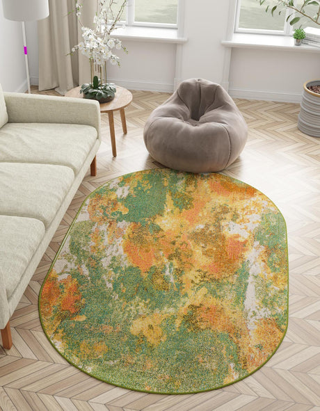 Green 4' 1 x 6' 1 Haerfest Oval Area Rug Abstract Super Colorful Modern Vivid Carpet for Unique Interior Design Room Decorating for Sale at Rug Engine
