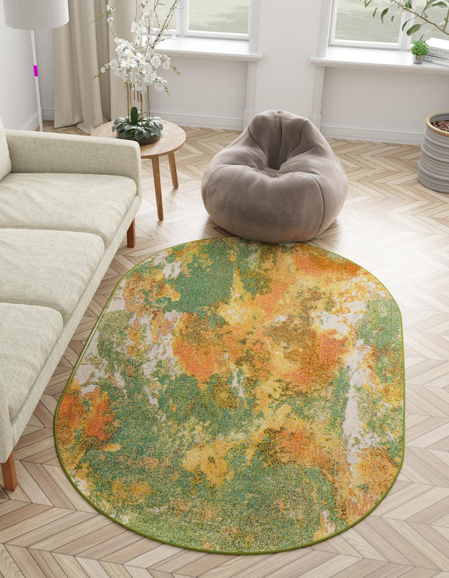 Green 5' 3 x 7' 10 Haerfest Oval Area Rug Abstract Super Colorful Modern Vivid Carpet for Unique Interior Design Room Decorating for Sale at Rug Engine