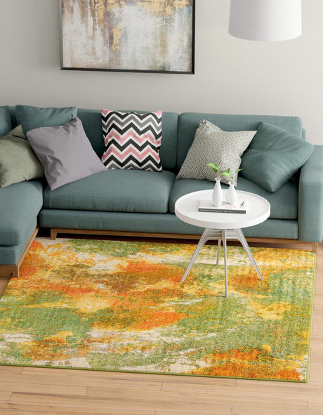 Green 7' 10 x 7' 10 Haerfest Square Area Rug Abstract Super Colorful Modern Vivid Carpet for Unique Interior Design Room Decorating for Sale at Rug Engine