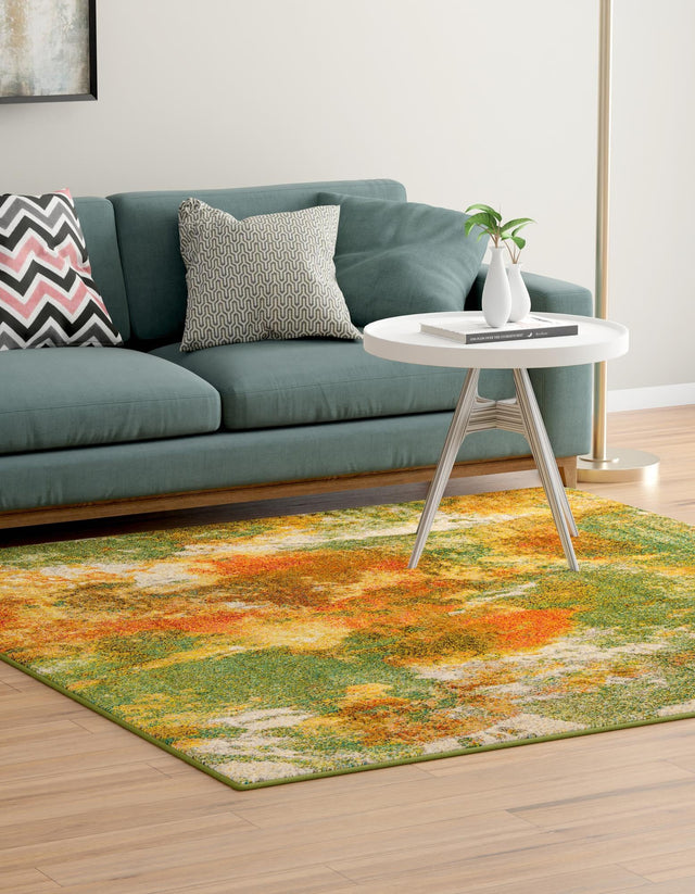 Green 7' 10 x 7' 10 Haerfest Square Area Rug Abstract Super Colorful Modern Vivid Carpet for Unique Interior Design Room Decorating for Sale at Rug Engine