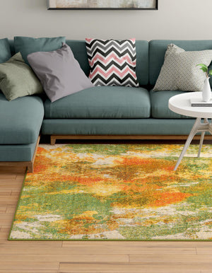 Green 7' 10 x 7' 10 Haerfest Square Area Rug Abstract Super Colorful Modern Vivid Carpet for Unique Interior Design Room Decorating for Sale at Rug Engine