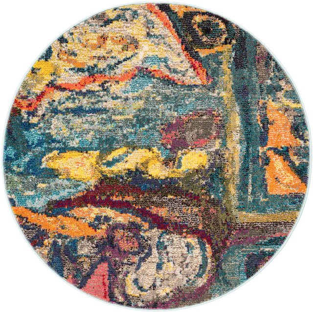 Multicolor 3' 3 x 3' 3 Haerfest Round Area Rug Abstract Super Colorful Modern Vivid Carpet for Unique Interior Design Room Decorating for Sale at Rug Engine