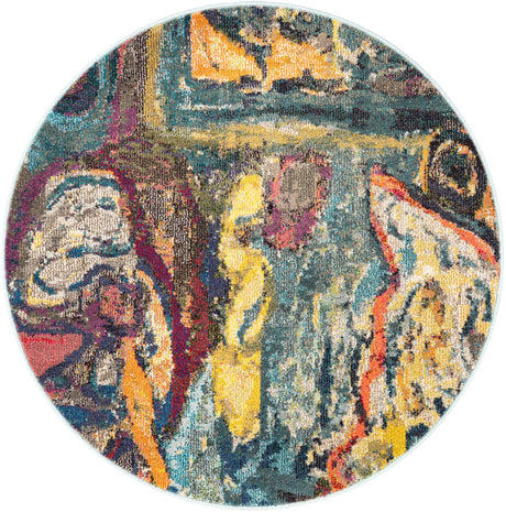 Multicolor 4' 1 x 4' 1 Haerfest Round Area Rug Abstract Super Colorful Modern Vivid Carpet for Unique Interior Design Room Decorating for Sale at Rug Engine