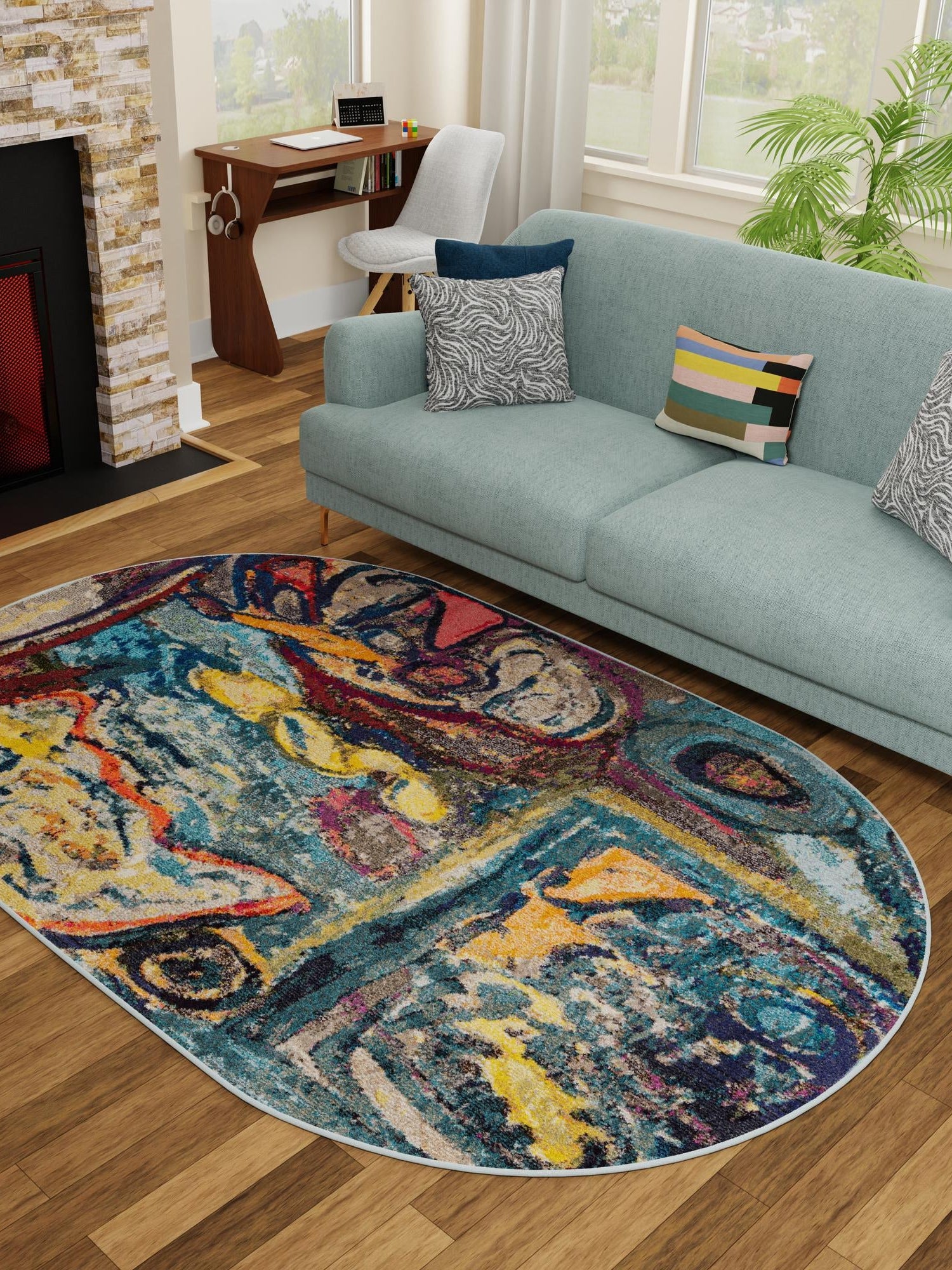 Multicolor 5' 3 x 7' 10 Haerfest Oval Area Rug Abstract Super Colorful Modern Vivid Carpet for Unique Interior Design Room Decorating for Sale at Rug Engine