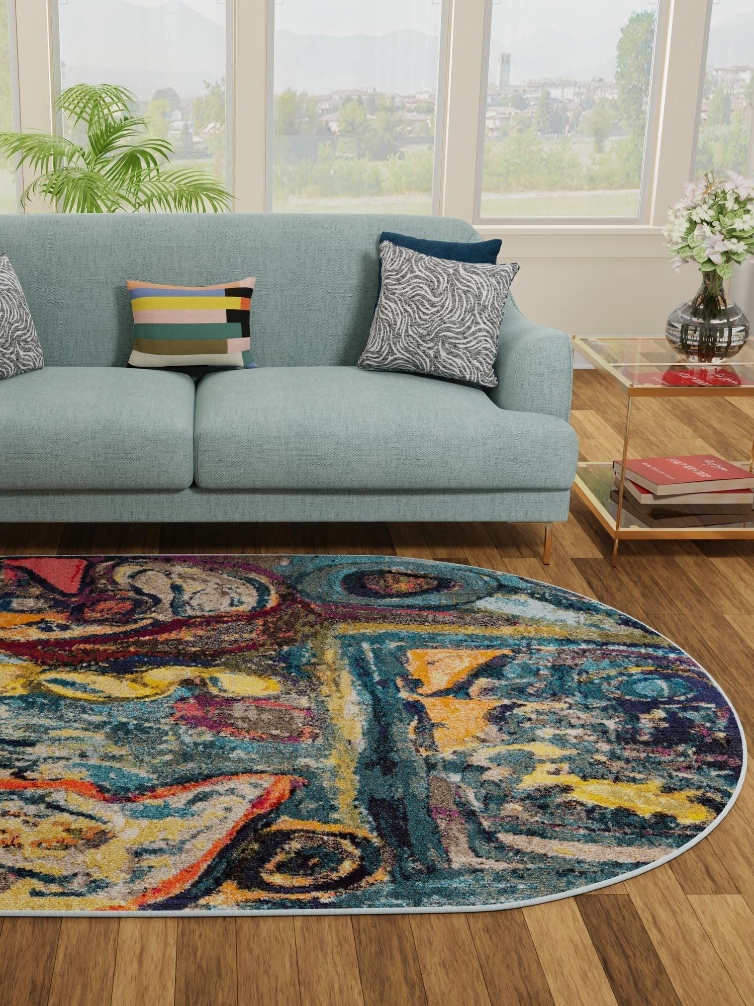 Multicolor 5' 3 x 7' 10 Haerfest Oval Area Rug Abstract Super Colorful Modern Vivid Carpet for Unique Interior Design Room Decorating for Sale at Rug Engine