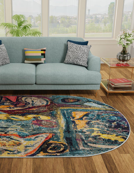 Multicolor 6' 1 x 9' Haerfest Oval Area Rug Abstract Super Colorful Modern Vivid Carpet for Unique Interior Design Room Decorating for Sale at Rug Engine
