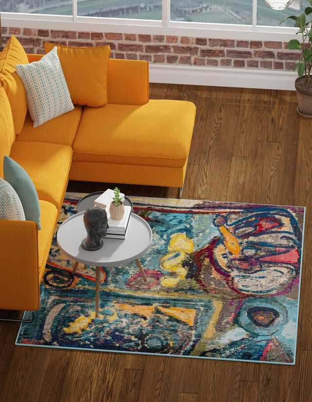 Multicolor 5' 3 x 5' 3 Haerfest Square Area Rug Abstract Super Colorful Modern Vivid Carpet for Unique Interior Design Room Decorating for Sale at Rug Engine