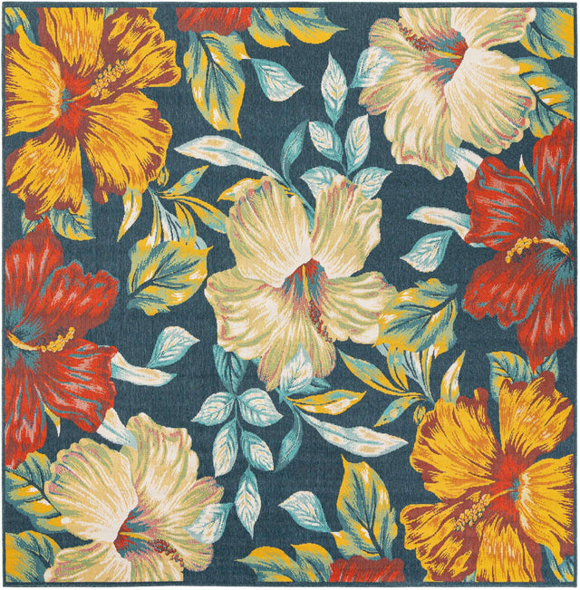 Multicolor 10' x 10' Outdoor Coastal Square Area Rug Weather Resistant for Patio, Deck, Terrace, Balcony, Porch 100% Polypropylene Coastal Decor Carpet for Sale at Rug Engine