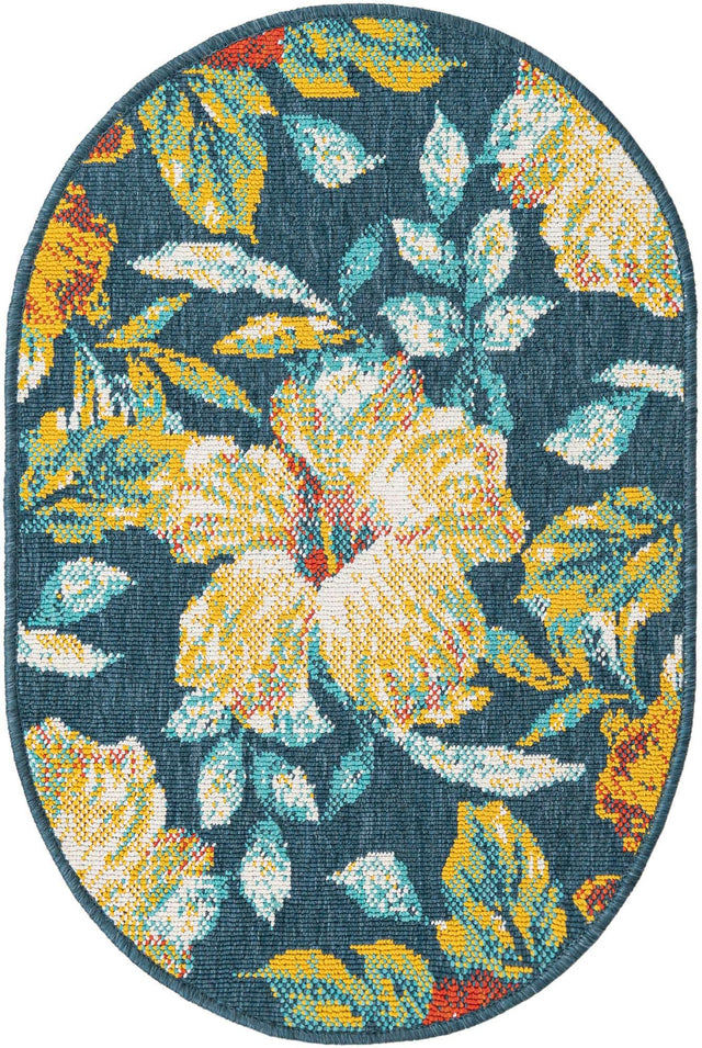 Multicolor 2' x 3' 1 Outdoor Coastal Oval Area Rug Weather Resistant for Patio, Deck, Terrace, Balcony, Porch 100% Polypropylene Coastal Decor Carpet for Sale at Rug Engine
