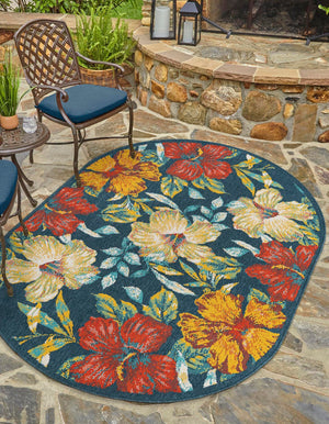 Multicolor 4' 1 x 6' 1 Outdoor Coastal Oval Area Rug Weather Resistant for Patio, Deck, Terrace, Balcony, Porch 100% Polypropylene Coastal Decor Carpet for Sale at Rug Engine