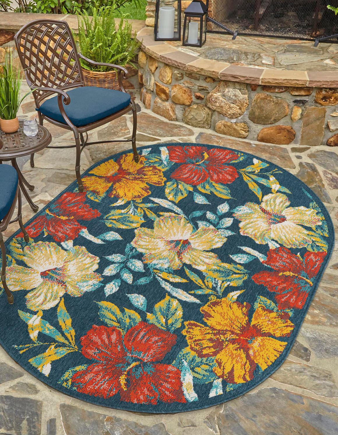 Multicolor 2' x 3' 1 Outdoor Coastal Oval Area Rug Weather Resistant for Patio, Deck, Terrace, Balcony, Porch 100% Polypropylene Coastal Decor Carpet for Sale at Rug Engine