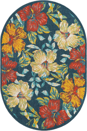 Multicolor 4' 1 x 6' 1 Outdoor Coastal Oval Area Rug Weather Resistant for Patio, Deck, Terrace, Balcony, Porch 100% Polypropylene Coastal Decor Carpet for Sale at Rug Engine