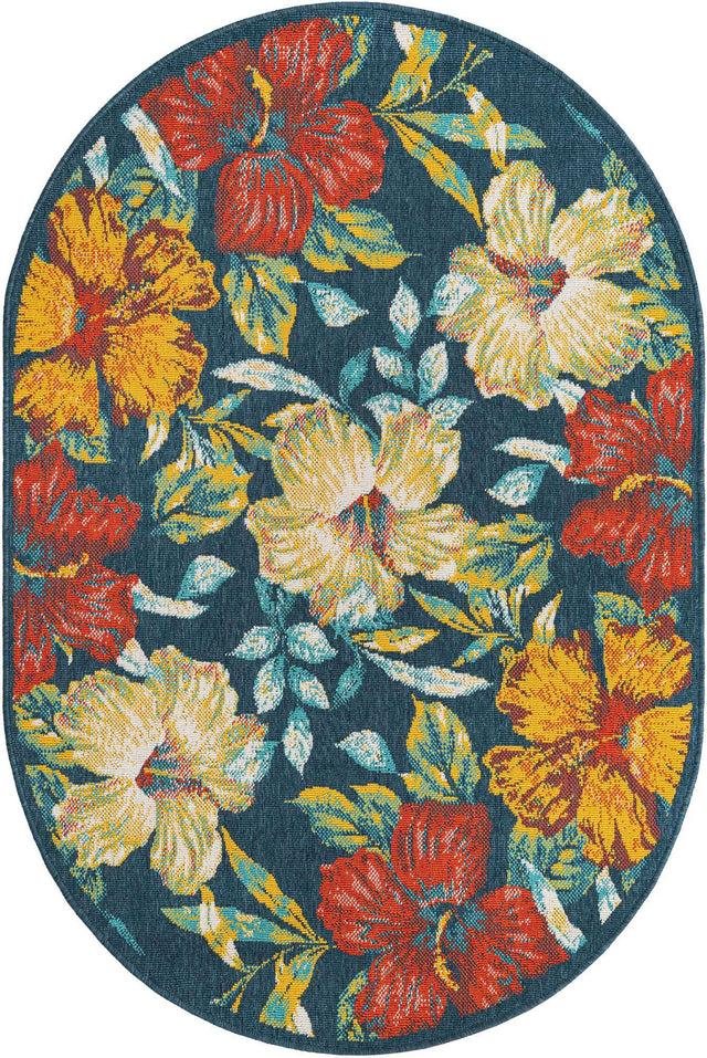 Multicolor 4' 1 x 6' 1 Outdoor Coastal Oval Area Rug Weather Resistant for Patio, Deck, Terrace, Balcony, Porch 100% Polypropylene Coastal Decor Carpet for Sale at Rug Engine