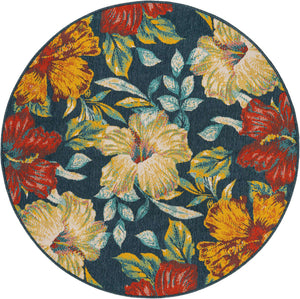 Multicolor 5' 3 x 5' 3 Outdoor Coastal Round Area Rug Weather Resistant for Patio, Deck, Terrace, Balcony, Porch 100% Polypropylene Coastal Decor Carpet for Sale at Rug Engine