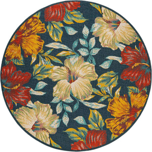 Multicolor 7' 10 x 7' 10 Outdoor Coastal Round Area Rug Weather Resistant for Patio, Deck, Terrace, Balcony, Porch 100% Polypropylene Coastal Decor Carpet for Sale at Rug Engine