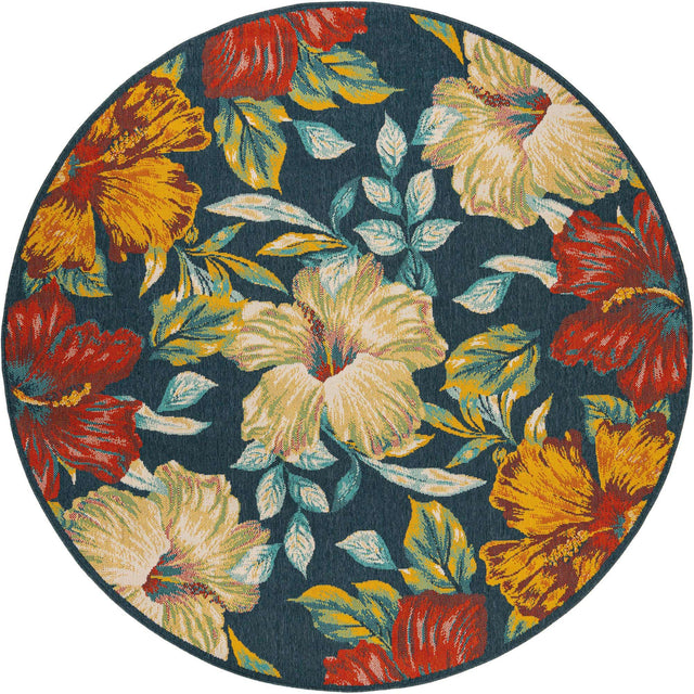 Multicolor 7' 10 x 7' 10 Outdoor Coastal Round Area Rug Weather Resistant for Patio, Deck, Terrace, Balcony, Porch 100% Polypropylene Coastal Decor Carpet for Sale at Rug Engine