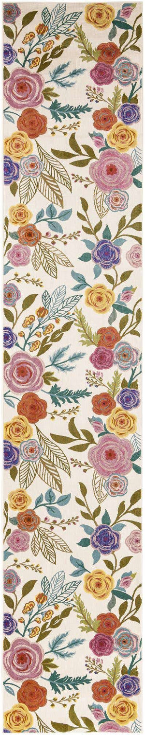 Ivory 2' 7 x 13' 1 Blossom Runner Area Rug 100% Polypropylene With Cotton Backing Easy Clean Colorful Blooming Blossoming Flower Floral Plant Carpet for Living Dining Room Office Dorms for Sale at Rug Engine