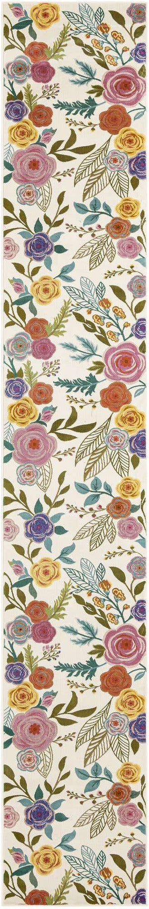 Ivory 2' 7 x 16' 5 Blossom Runner Area Rug 100% Polypropylene With Cotton Backing Easy Clean Colorful Blooming Blossoming Flower Floral Plant Carpet for Living Dining Room Office Dorms for Sale at Rug Engine