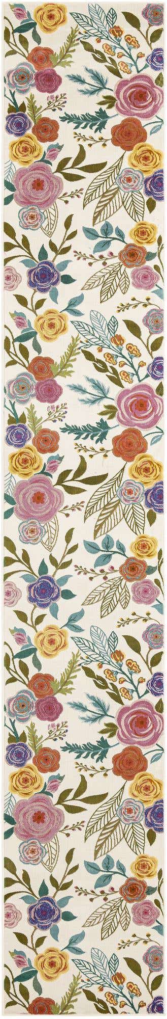 Ivory 2' 7 x 16' 5 Blossom Runner Area Rug 100% Polypropylene With Cotton Backing Easy Clean Colorful Blooming Blossoming Flower Floral Plant Carpet for Living Dining Room Office Dorms for Sale at Rug Engine