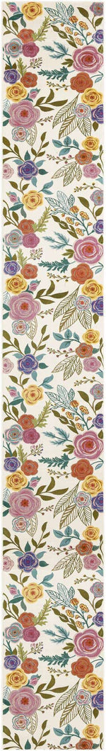Ivory 2' 7 x 19' 8 Blossom Runner Area Rug 100% Polypropylene With Cotton Backing Easy Clean Colorful Blooming Blossoming Flower Floral Plant Carpet for Living Dining Room Office Dorms for Sale at Rug Engine