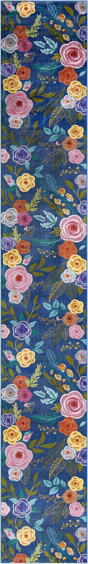 Blue 2' 7 x 16' 5 Blossom Runner Area Rug 100% Polypropylene With Cotton Backing Easy Clean Colorful Blooming Blossoming Flower Floral Plant Carpet for Living Dining Room Office Dorms for Sale at Rug Engine