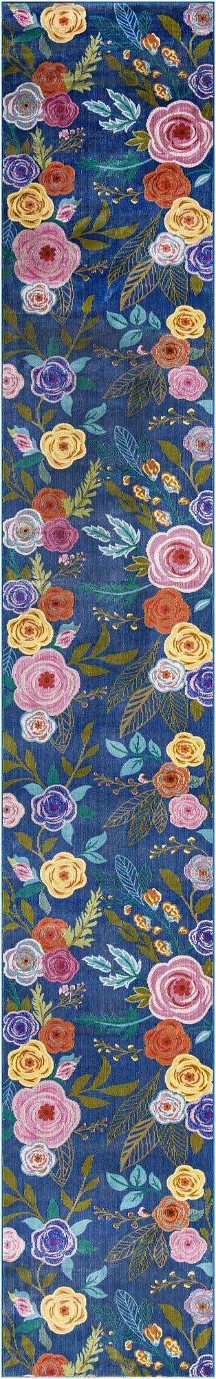 Blue 2' 7 x 16' 5 Blossom Runner Area Rug 100% Polypropylene With Cotton Backing Easy Clean Colorful Blooming Blossoming Flower Floral Plant Carpet for Living Dining Room Office Dorms for Sale at Rug Engine