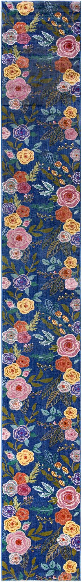 Blue 2' 7 x 19' 8 Blossom Runner Area Rug 100% Polypropylene With Cotton Backing Easy Clean Colorful Blooming Blossoming Flower Floral Plant Carpet for Living Dining Room Office Dorms for Sale at Rug Engine