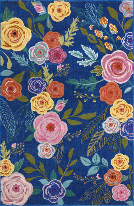 Blue 3' 3 x 5' 3 Blossom Rectangle Area Rug 100% Polypropylene With Cotton Backing Easy Clean Colorful Blooming Blossoming Flower Floral Plant Carpet for Living Dining Room Office Dorms for Sale at Rug Engine