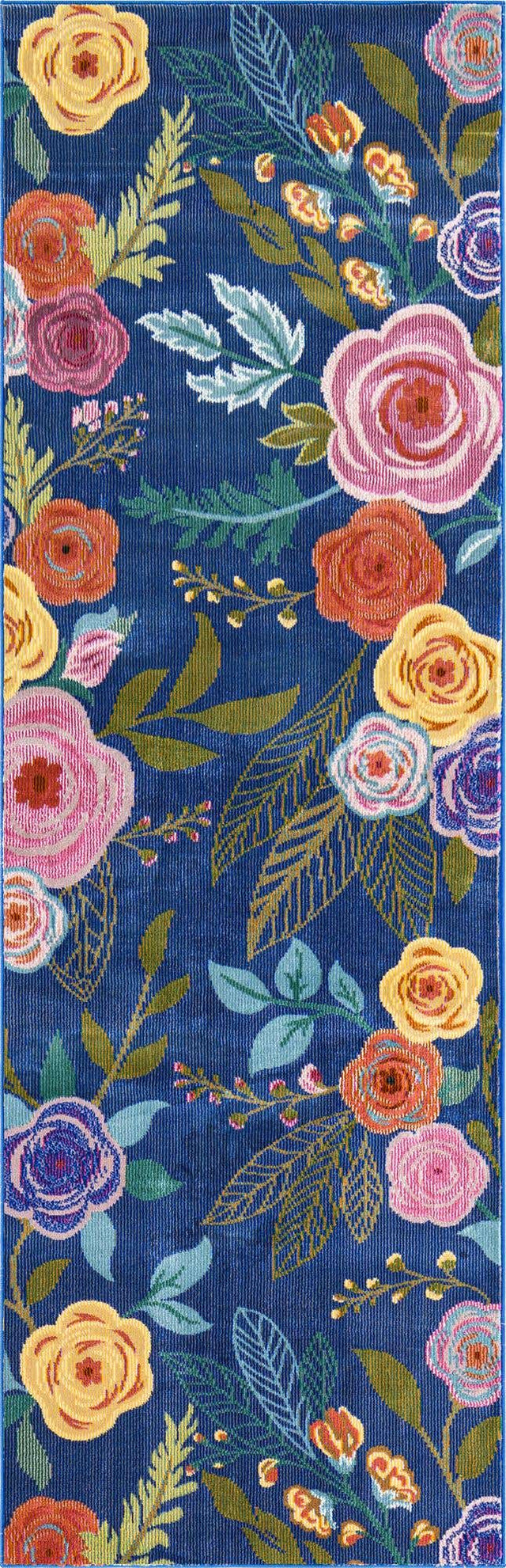 Blue 2' x 4' 1 Blossom Runner Area Rug 100% Polypropylene With Cotton Backing Easy Clean Colorful Blooming Blossoming Flower Floral Plant Carpet for Living Dining Room Office Dorms for Sale at Rug Engine