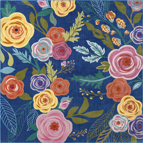 Blue 5' 3 x 5' 3 Blossom Square Area Rug 100% Polypropylene With Cotton Backing Easy Clean Colorful Blooming Blossoming Flower Floral Plant Carpet for Living Dining Room Office Dorms for Sale at Rug Engine