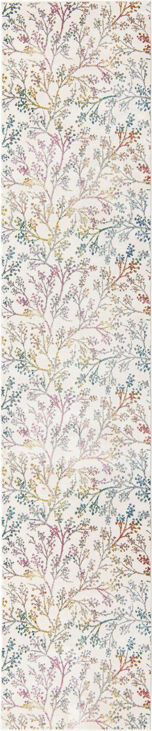 Ivory 2' 7 x 13' 1 Blossom Runner Area Rug 100% Polypropylene With Cotton Backing Easy Clean Colorful Blooming Blossoming Flower Floral Plant Carpet for Living Dining Room Office Dorms for Sale at Rug Engine