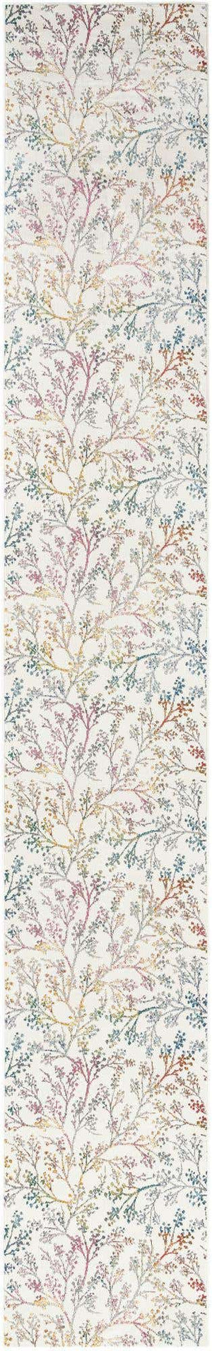 Ivory 2' 7 x 16' 5 Blossom Runner Area Rug 100% Polypropylene With Cotton Backing Easy Clean Colorful Blooming Blossoming Flower Floral Plant Carpet for Living Dining Room Office Dorms for Sale at Rug Engine