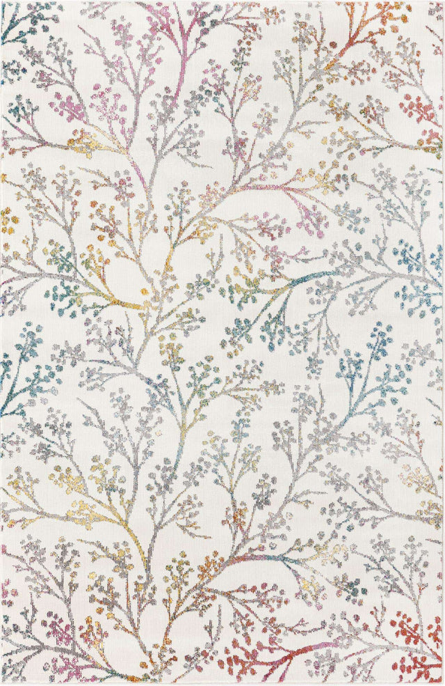 Ivory 3' 3 x 5' 3 Blossom Rectangle Area Rug 100% Polypropylene With Cotton Backing Easy Clean Colorful Blooming Blossoming Flower Floral Plant Carpet for Living Dining Room Office Dorms for Sale at Rug Engine