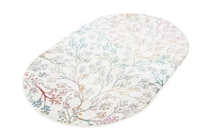 Ivory 3' 3 x 5' 3 Blossom Oval Area Rug 100% Polypropylene With Cotton Backing Easy Clean Colorful Blooming Blossoming Flower Floral Plant Carpet for Living Dining Room Office Dorms for Sale at Rug Engine