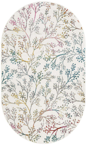 Ivory 3' 3 x 5' 3 Blossom Oval Area Rug 100% Polypropylene With Cotton Backing Easy Clean Colorful Blooming Blossoming Flower Floral Plant Carpet for Living Dining Room Office Dorms for Sale at Rug Engine