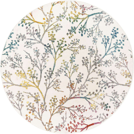 Ivory 4' 1 x 4' 1 Blossom Round Area Rug 100% Polypropylene With Cotton Backing Easy Clean Colorful Blooming Blossoming Flower Floral Plant Carpet for Living Dining Room Office Dorms for Sale at Rug Engine