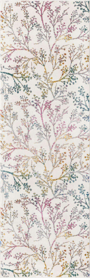 Ivory 2' x 4' 1 Blossom Runner Area Rug 100% Polypropylene With Cotton Backing Easy Clean Colorful Blooming Blossoming Flower Floral Plant Carpet for Living Dining Room Office Dorms for Sale at Rug Engine