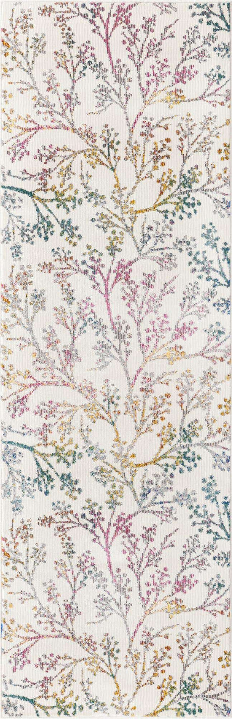 Ivory 2' x 4' 1 Blossom Runner Area Rug 100% Polypropylene With Cotton Backing Easy Clean Colorful Blooming Blossoming Flower Floral Plant Carpet for Living Dining Room Office Dorms for Sale at Rug Engine