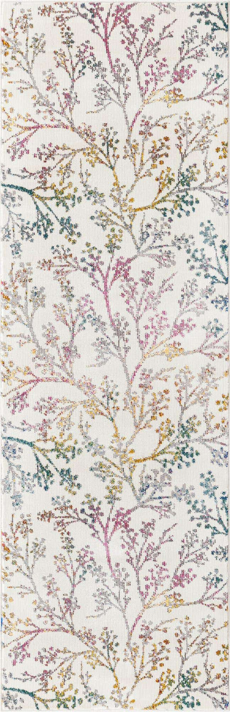 Ivory 2' x 5' 1 Blossom Runner Area Rug 100% Polypropylene With Cotton Backing Easy Clean Colorful Blooming Blossoming Flower Floral Plant Carpet for Living Dining Room Office Dorms for Sale at Rug Engine