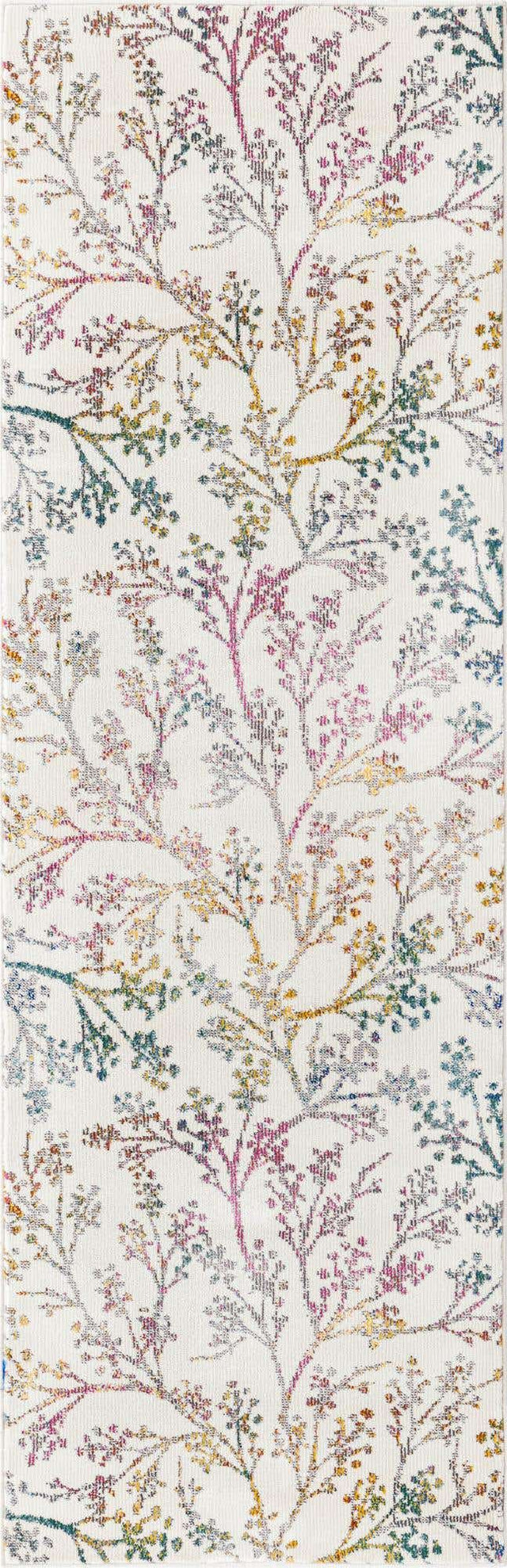 Ivory 2' x 5' 1 Blossom Runner Area Rug 100% Polypropylene With Cotton Backing Easy Clean Colorful Blooming Blossoming Flower Floral Plant Carpet for Living Dining Room Office Dorms for Sale at Rug Engine