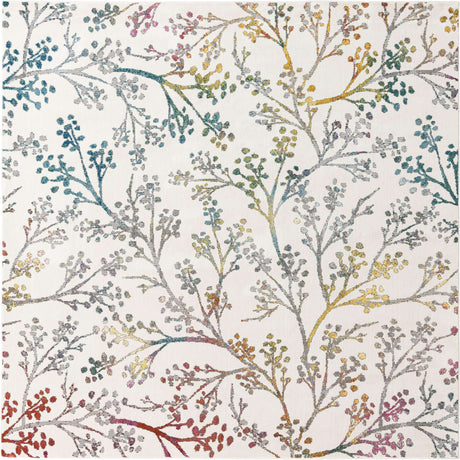 Ivory 5' 3 x 5' 3 Blossom Square Area Rug 100% Polypropylene With Cotton Backing Easy Clean Colorful Blooming Blossoming Flower Floral Plant Carpet for Living Dining Room Office Dorms for Sale at Rug Engine