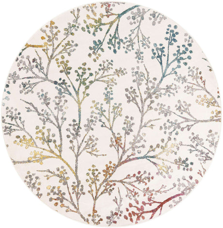 Ivory 6' 1 x 6' 1 Blossom Round Area Rug 100% Polypropylene With Cotton Backing Easy Clean Colorful Blooming Blossoming Flower Floral Plant Carpet for Living Dining Room Office Dorms for Sale at Rug Engine