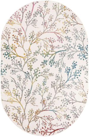 Ivory 6' 1 x 9' Blossom Oval Area Rug 100% Polypropylene With Cotton Backing Easy Clean Colorful Blooming Blossoming Flower Floral Plant Carpet for Living Dining Room Office Dorms for Sale at Rug Engine