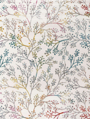 Ivory 7' 10 x 11' Blossom Rectangle Area Rug 100% Polypropylene With Cotton Backing Easy Clean Colorful Blooming Blossoming Flower Floral Plant Carpet for Living Dining Room Office Dorms for Sale at Rug Engine