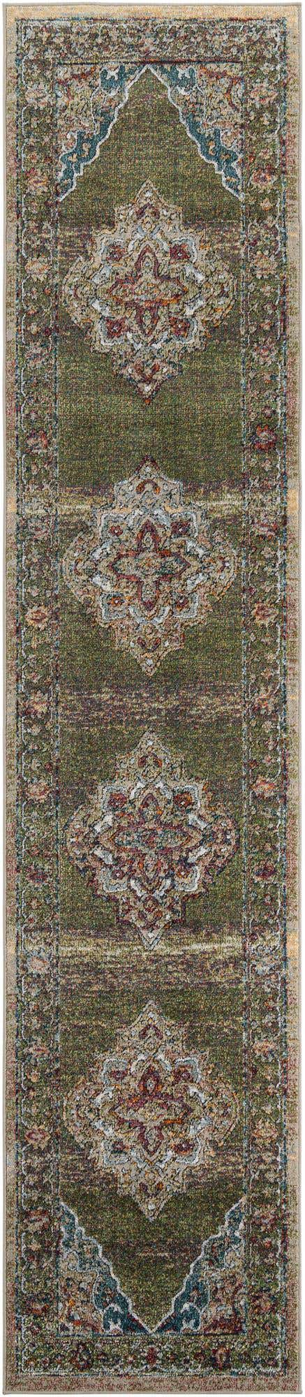 Green 2' 7 x 12' Isabella Runner Area Rug Polypropylene & Polyester Traditional Elegant Carpet for Living Rooms, Dining, Office, Dorms for Sale at Rug Engine