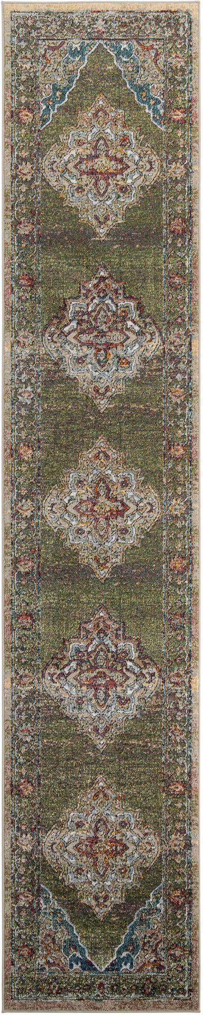 Green 2' 7 x 13' 1 Isabella Runner Area Rug Polypropylene & Polyester Traditional Elegant Carpet for Living Rooms, Dining, Office, Dorms for Sale at Rug Engine